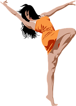 Elegant Dancer Orange Dress PNG image