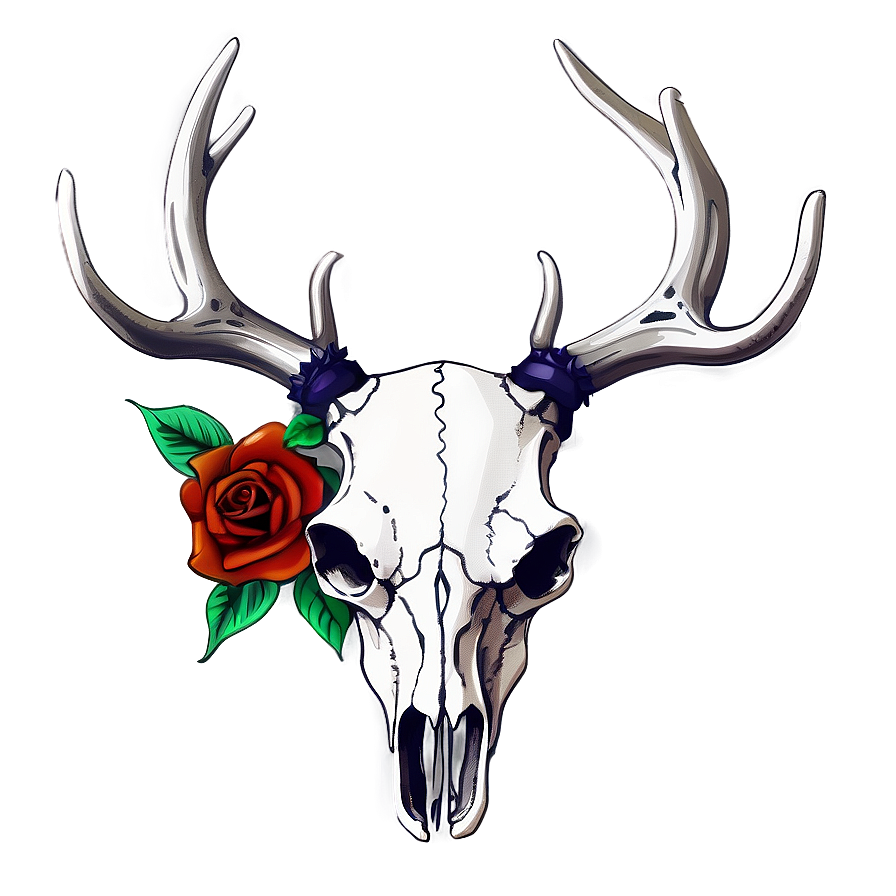 Elegant Deer Skull With Roses Png Ptj5 PNG image