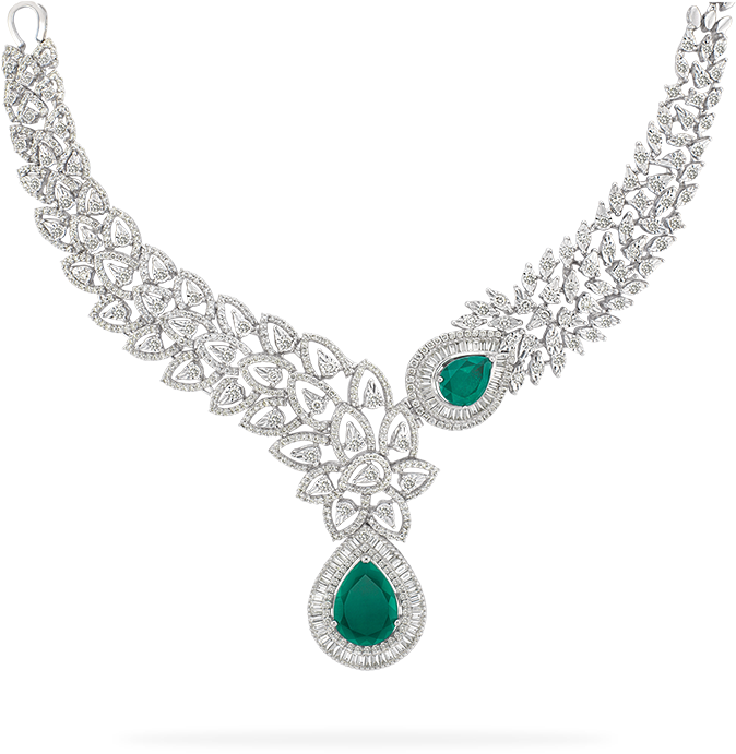 Elegant Diamond Emerald Necklace PNG image