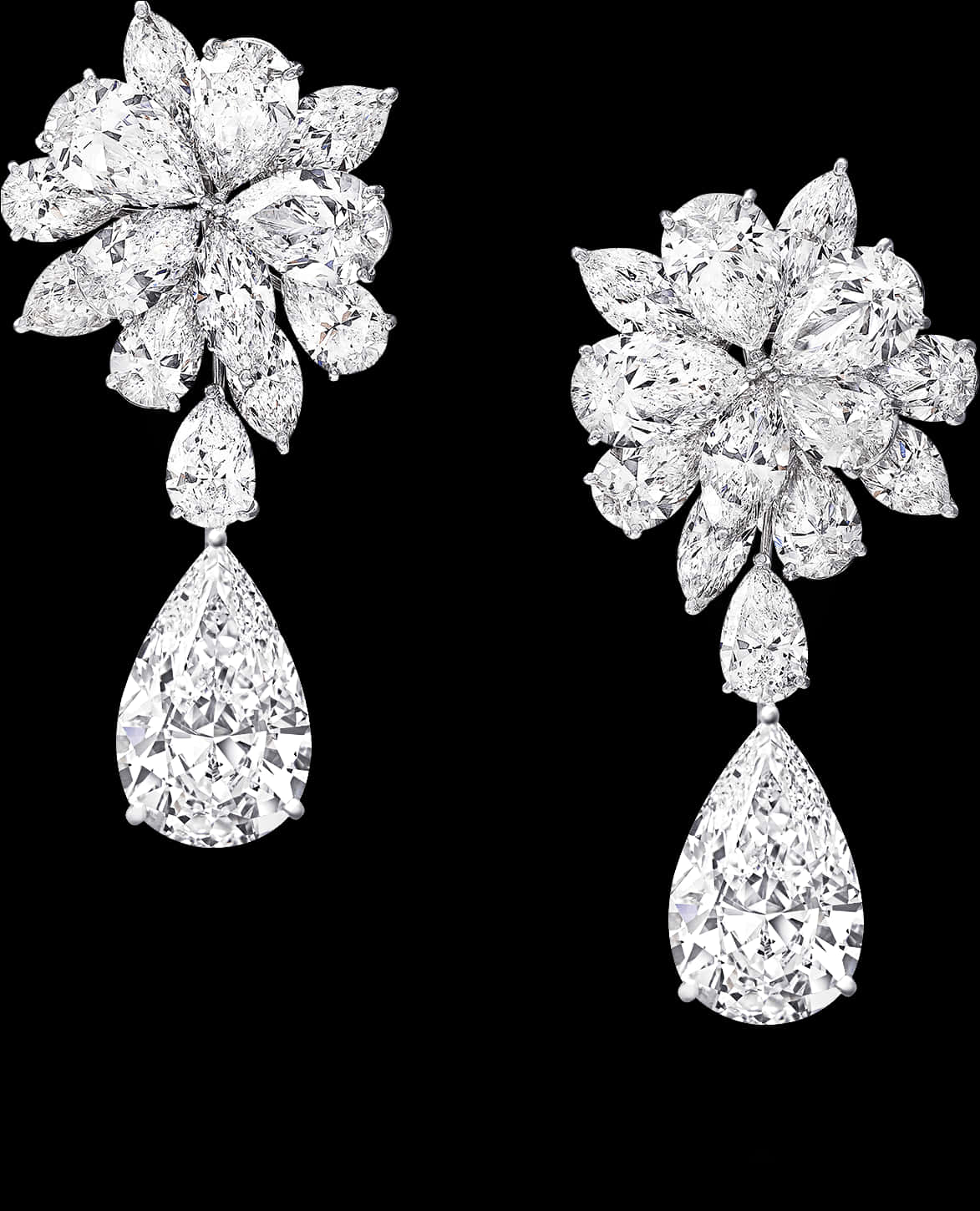 Elegant Diamond Flower Drop Earrings PNG image