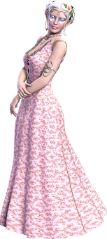 Elegant Elfin Floral Gown PNG image