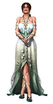 Elegant Fantasy Characterin Gown PNG image