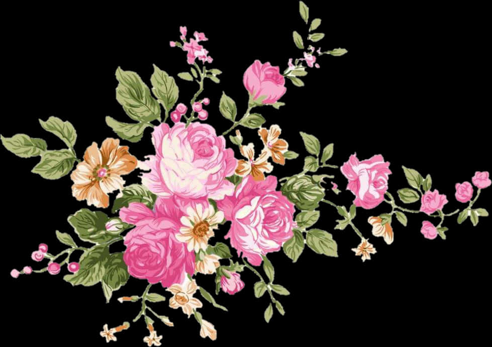 Elegant Floral Arrangementon Black Background PNG image