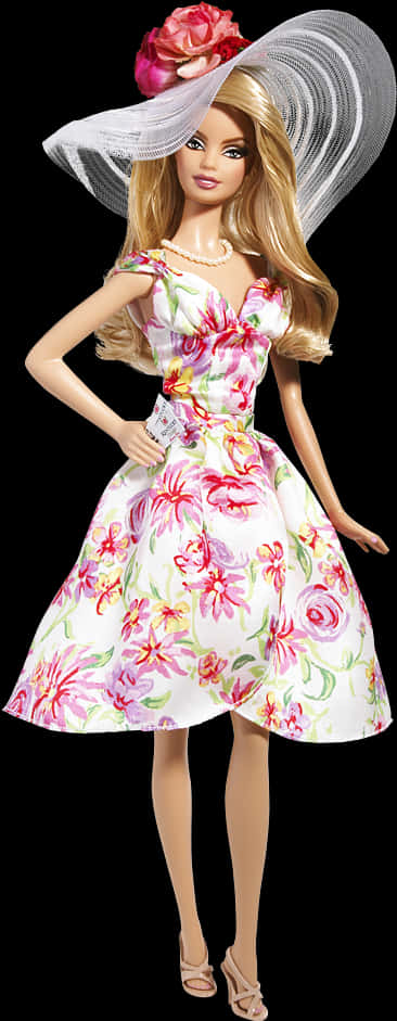 Elegant Floral Dress Barbie PNG image