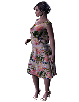 Elegant Floral Dress3 D Model PNG image