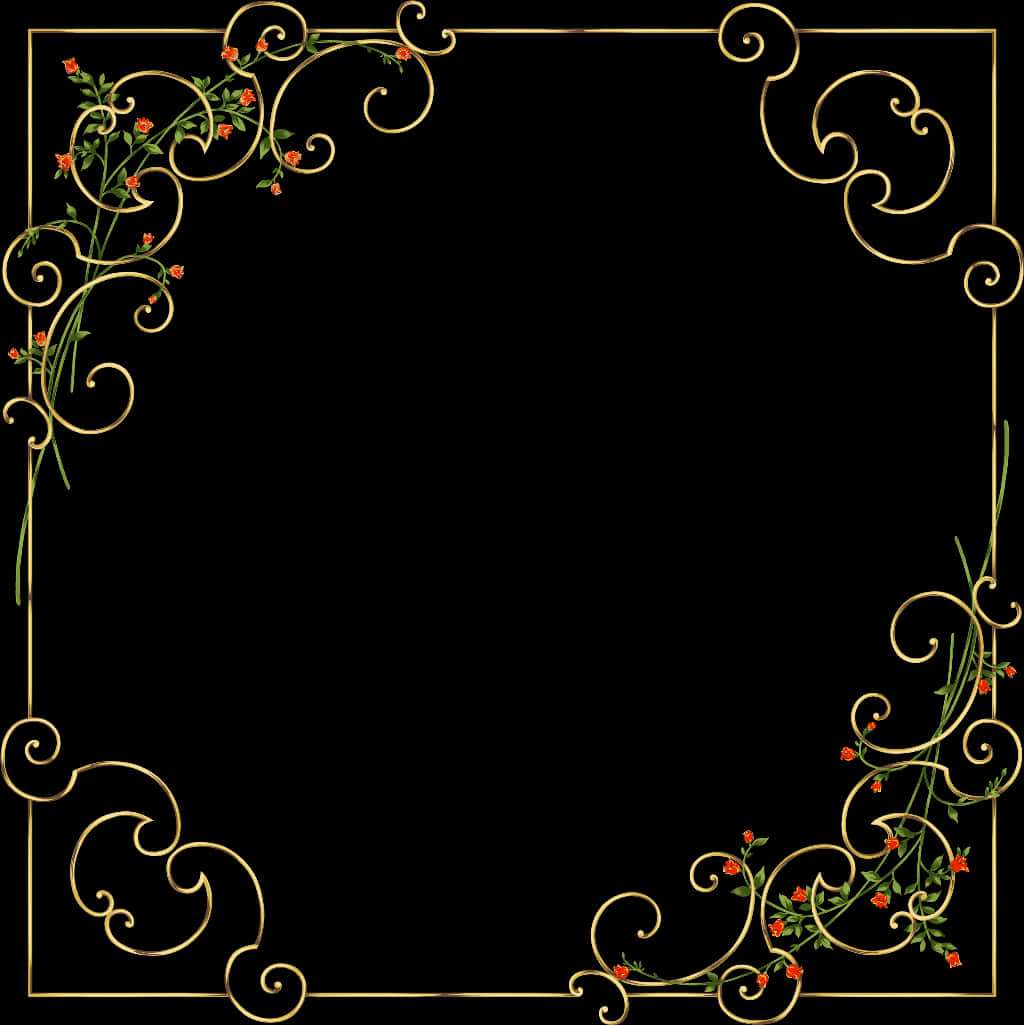 Elegant Floral Gold Border Design PNG image