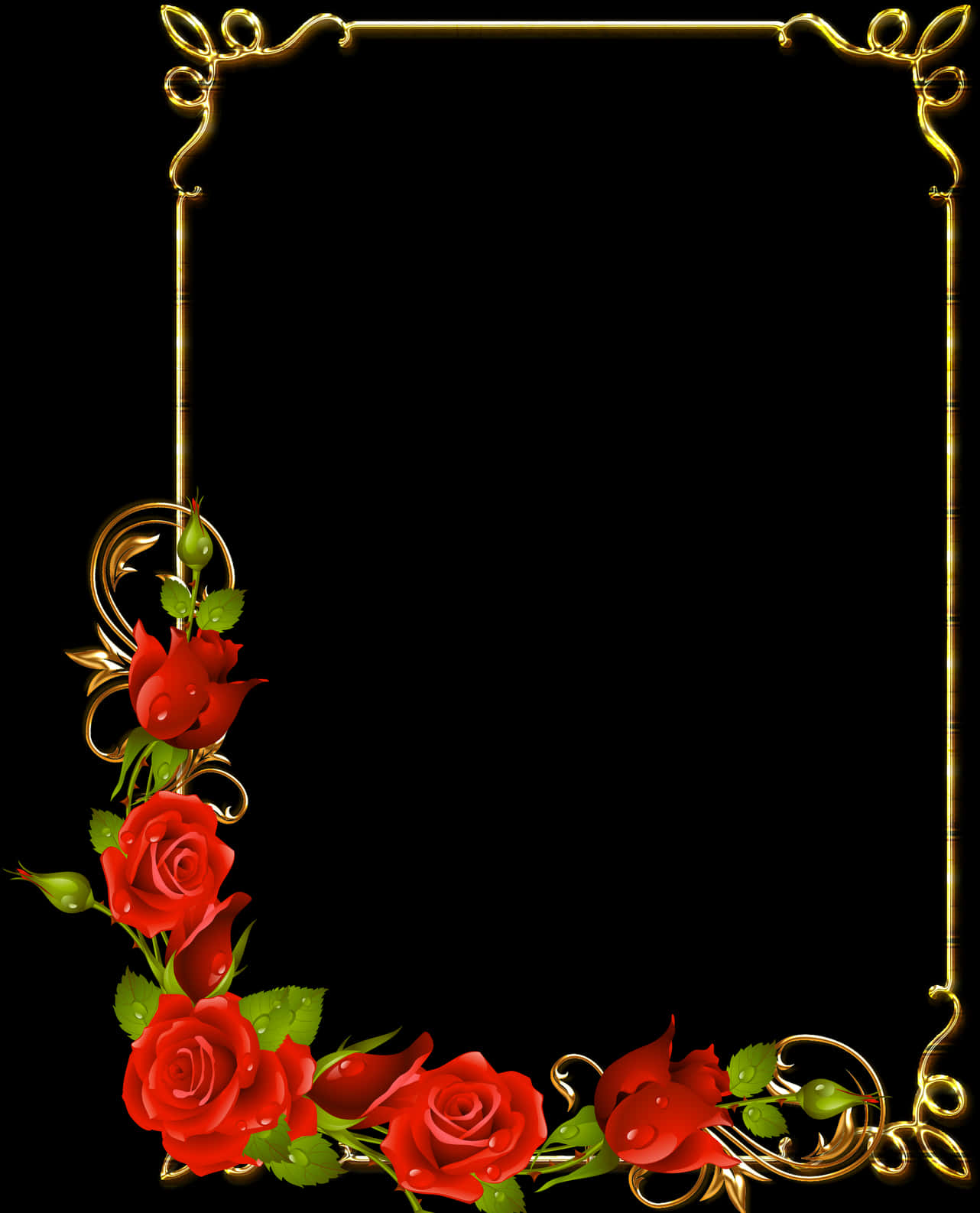 Elegant Floral Golden Border Design PNG image