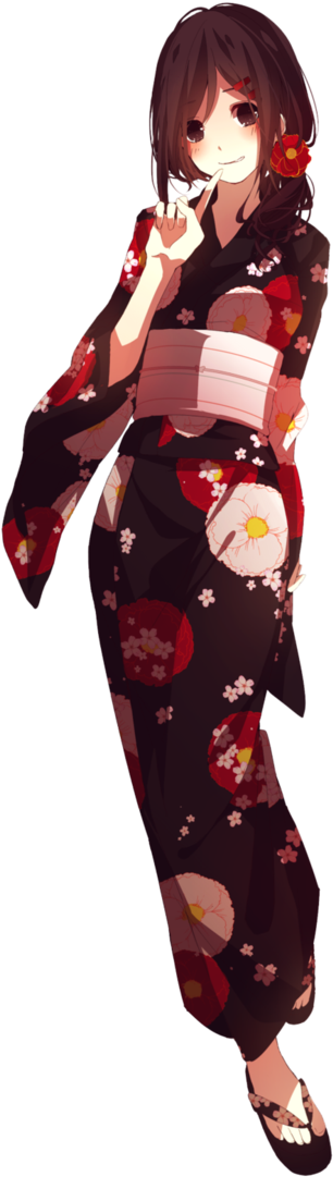 Elegant Floral Kimono Anime Character PNG image