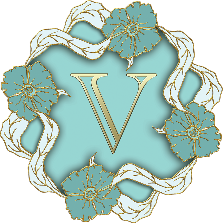 Elegant Floral Letter V Design PNG image