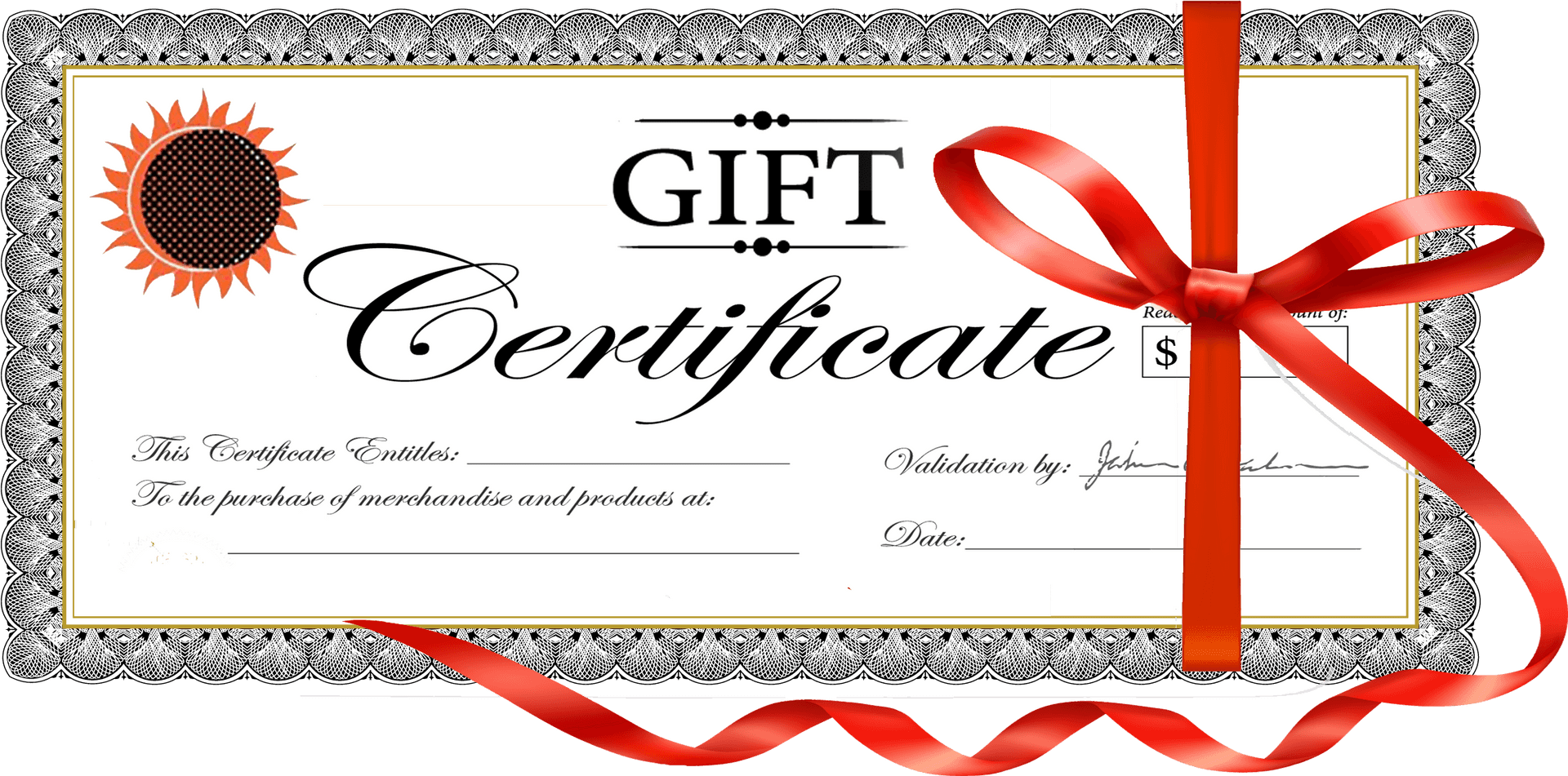 Elegant Gift Certificate Templatewith Ribbon PNG image