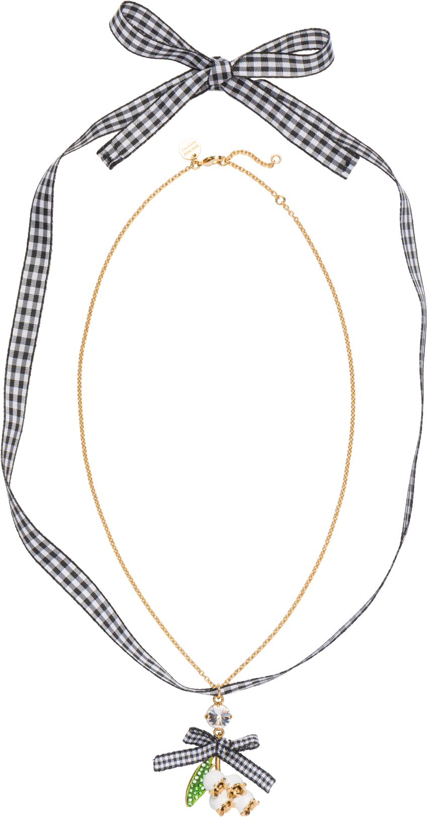 Elegant Gingham Ribbon Necklace PNG image