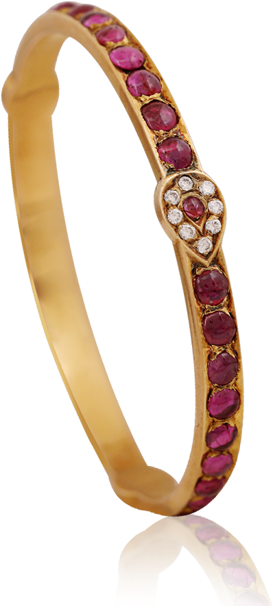 Elegant Gold Banglewith Rubiesand Diamonds PNG image