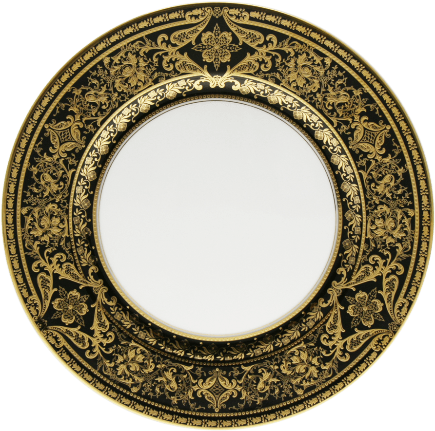 Elegant Gold Black Dinner Plate PNG image
