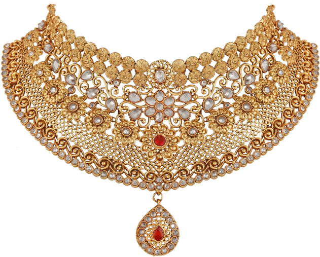 Elegant Gold Bridal Choker Necklace PNG image