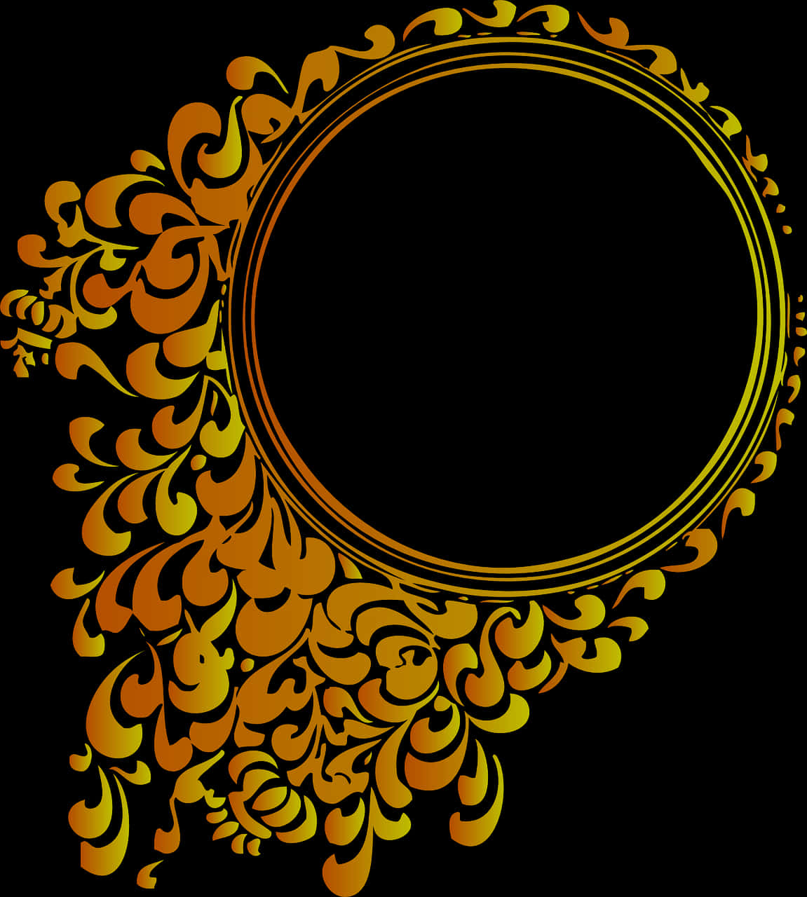 Elegant Gold Floral Circle Frame PNG image