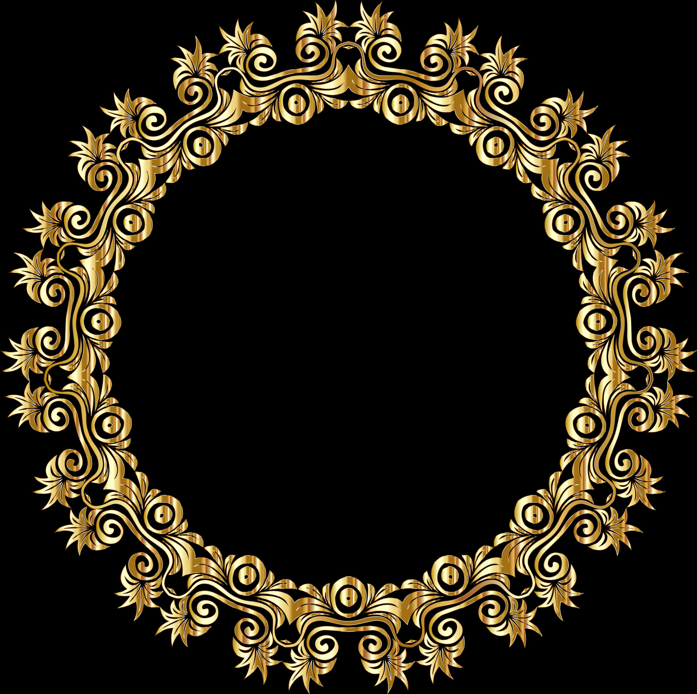 Elegant Gold Floral Circle Frame PNG image