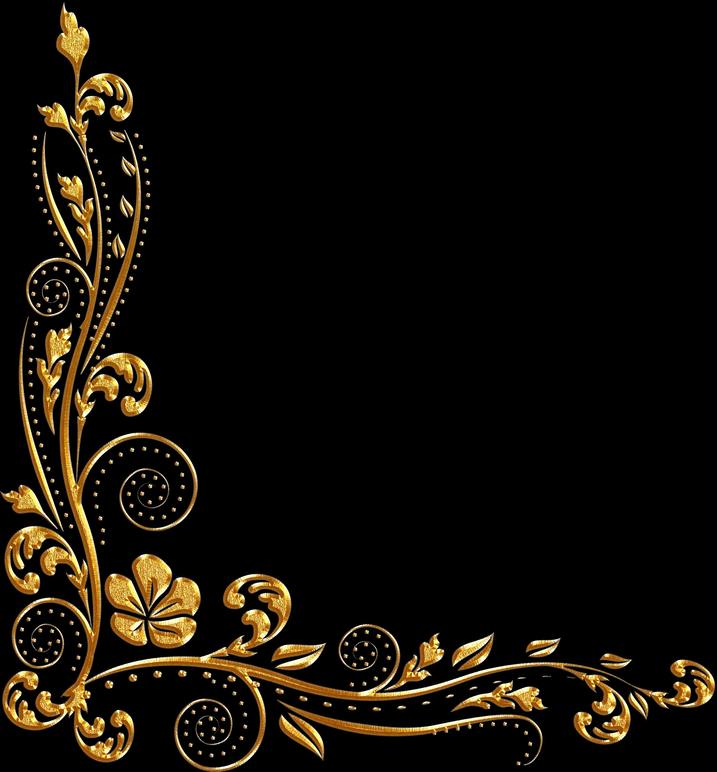 Elegant Gold Floral Design Corner Border PNG image