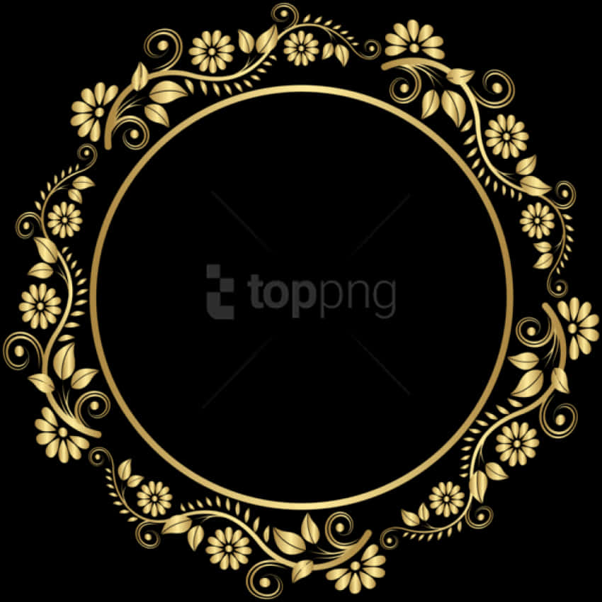 Elegant Gold Floral Frame PNG image