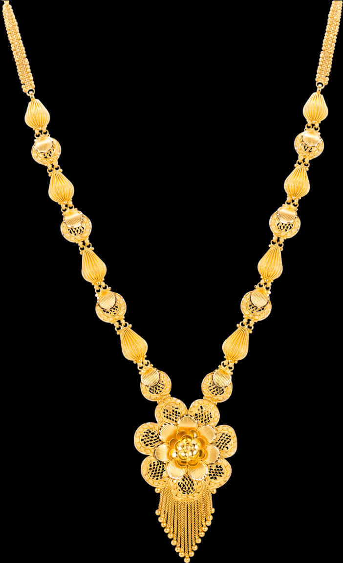 Elegant Gold Floral Pendant Necklace PNG image