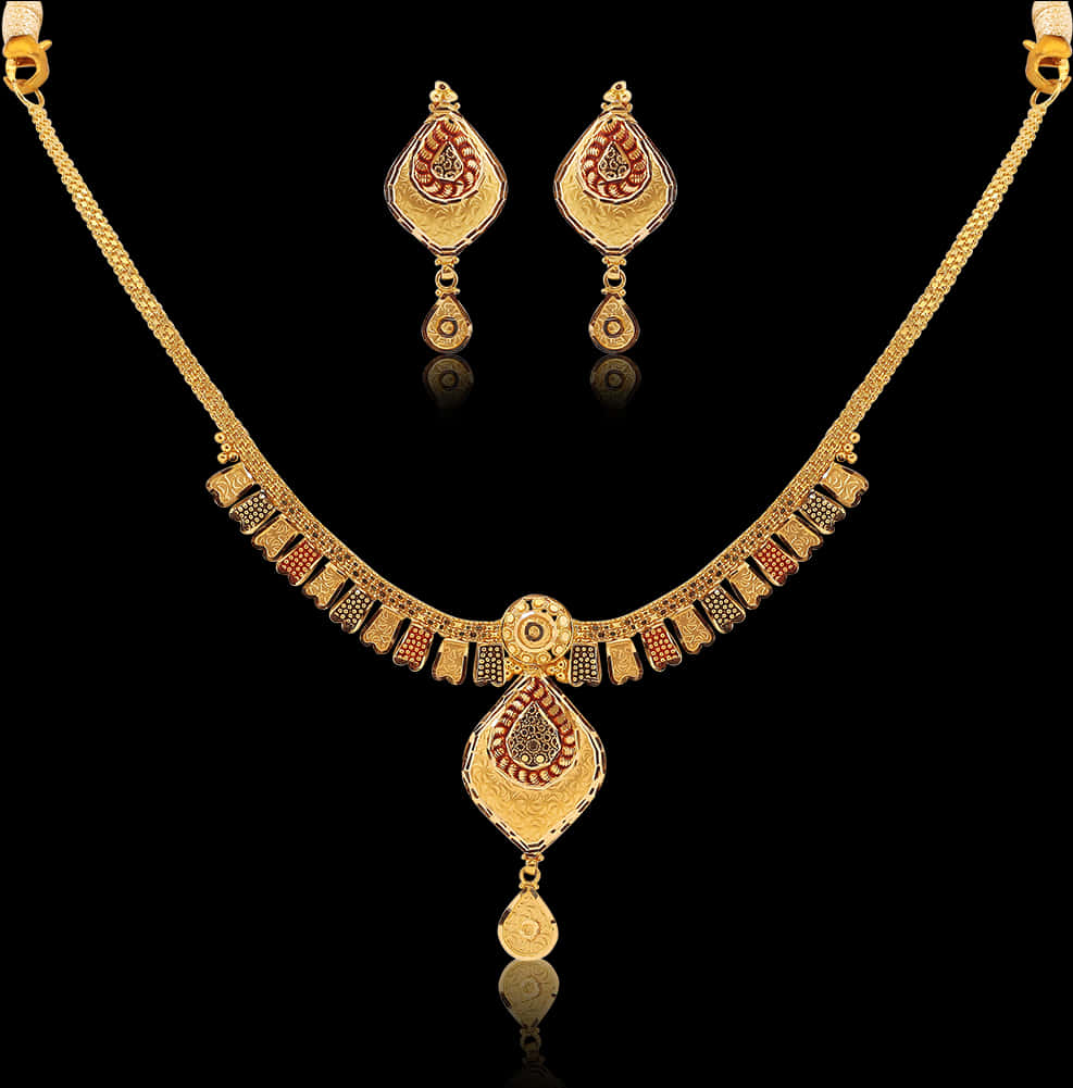 Elegant Gold Necklace Earrings Set PNG image