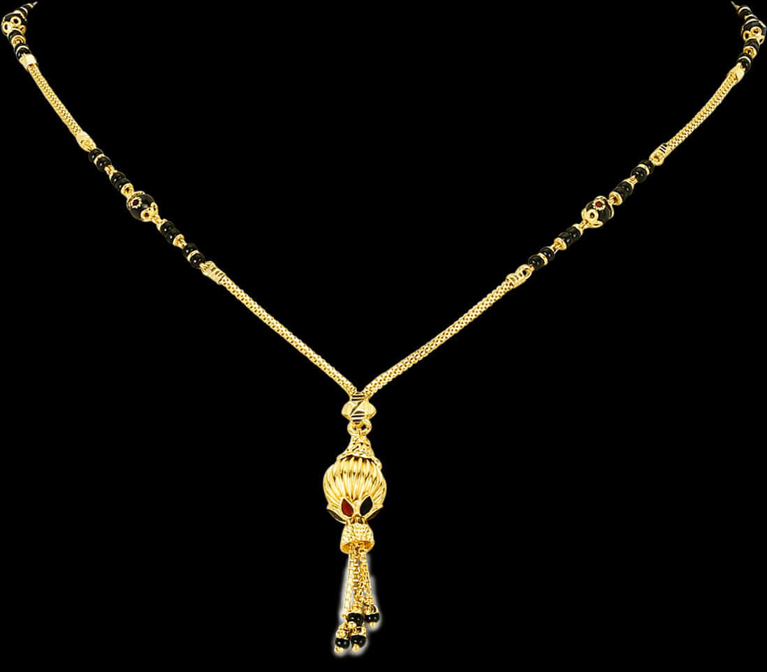 Elegant Gold Tassel Necklace PNG image