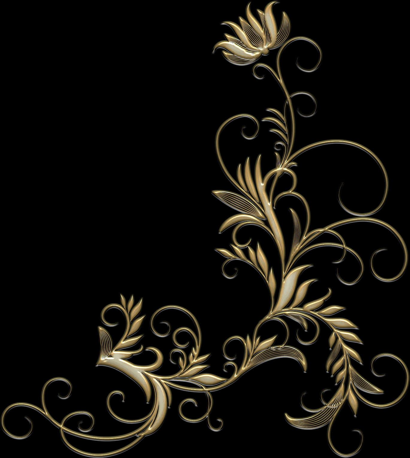 Elegant Golden Floral Designon Black PNG image