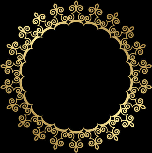 Elegant Golden Floral Frameon Black PNG image