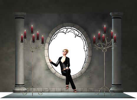Elegant Gothic Settingwith Womanand Candles PNG image