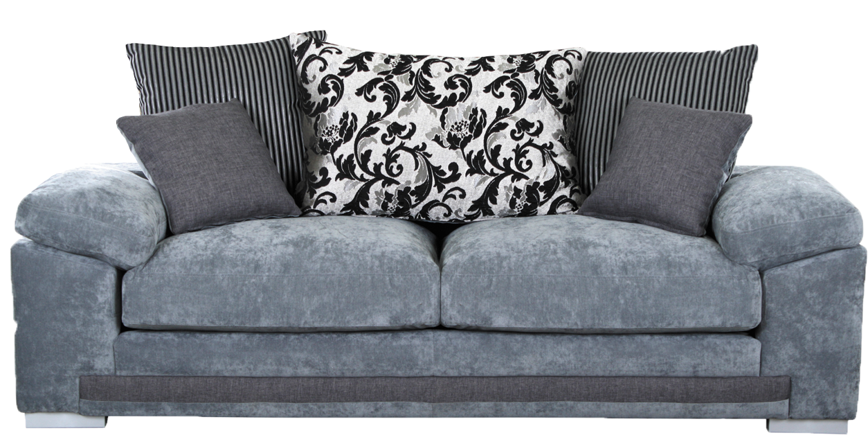 Elegant Gray Velvet Sofa With Pillows PNG image