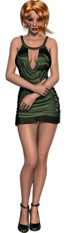 Elegant Green Dress3 D Model PNG image