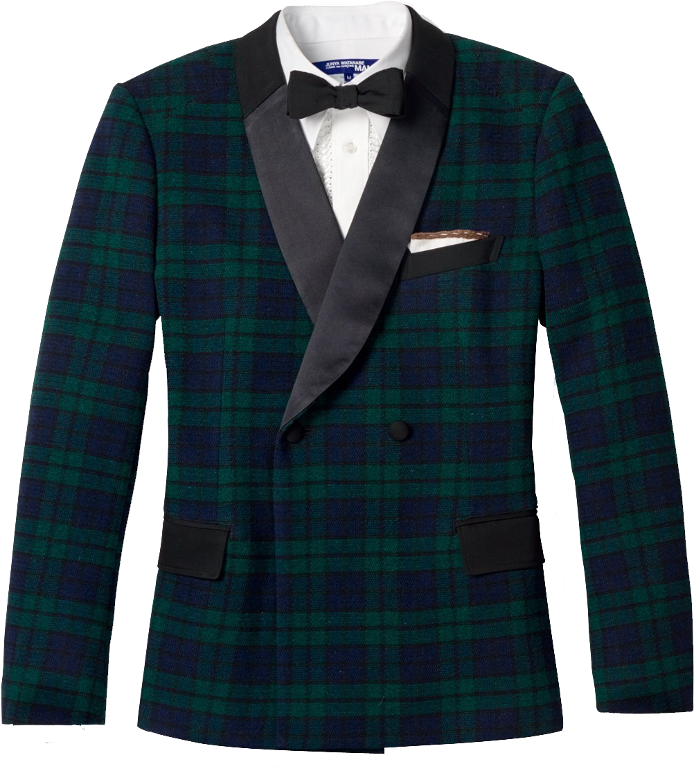 Elegant Green Plaid Blazer With Bow Tie PNG image