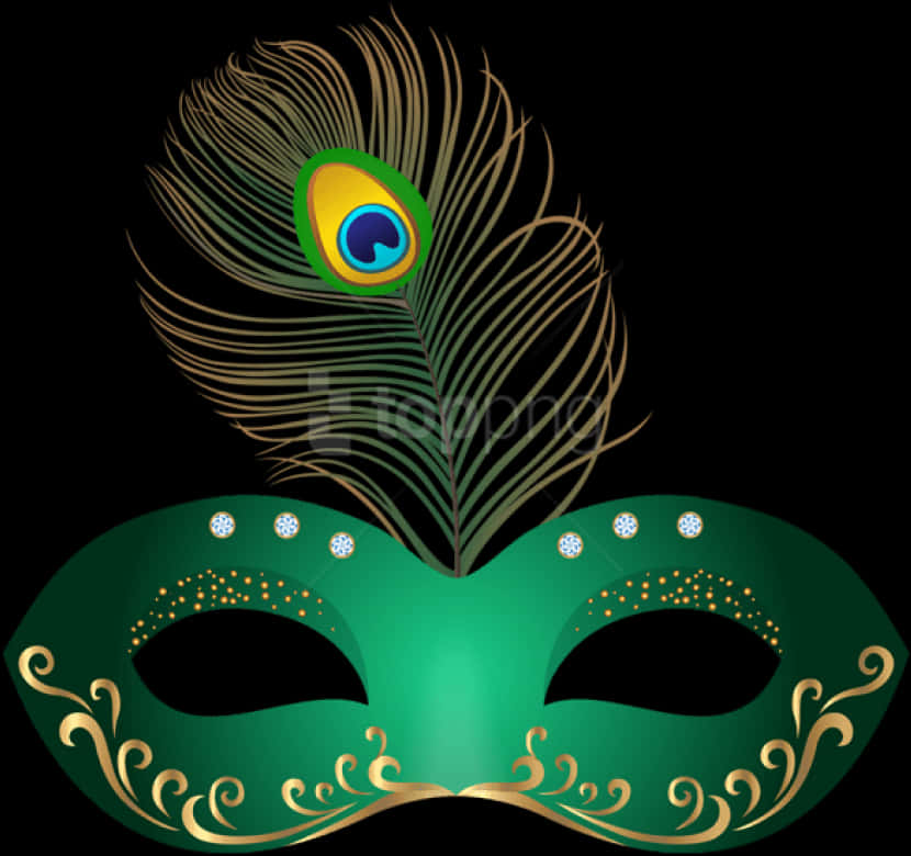 Elegant Green Venetian Maskwith Peacock Feather PNG image