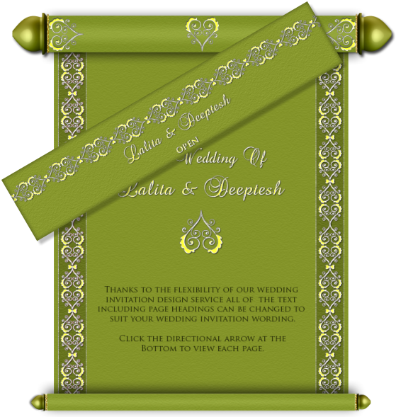 Elegant Green Wedding Invitation Scroll Design PNG image