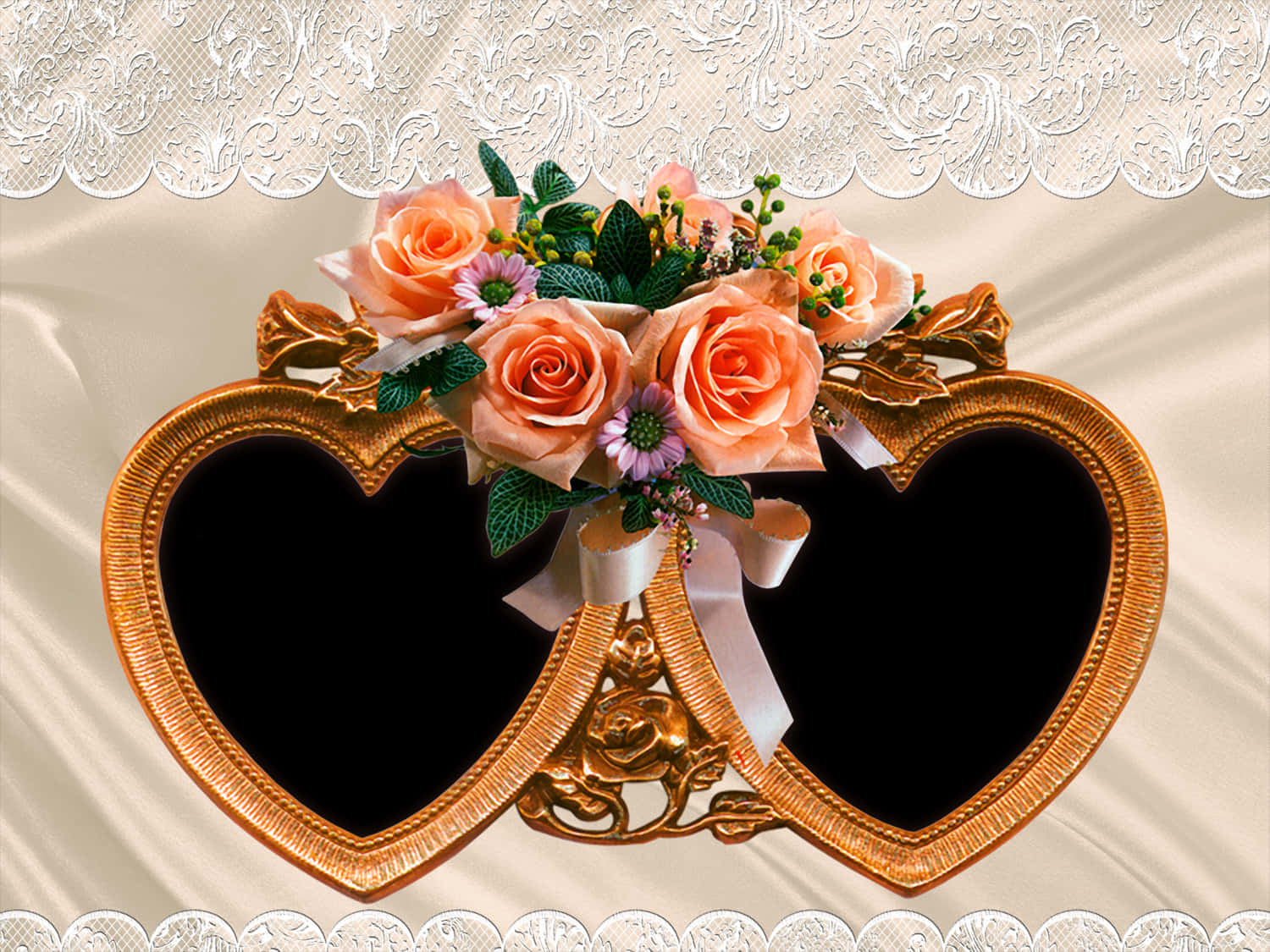 Elegant Heart Photo Framewith Roses PNG image