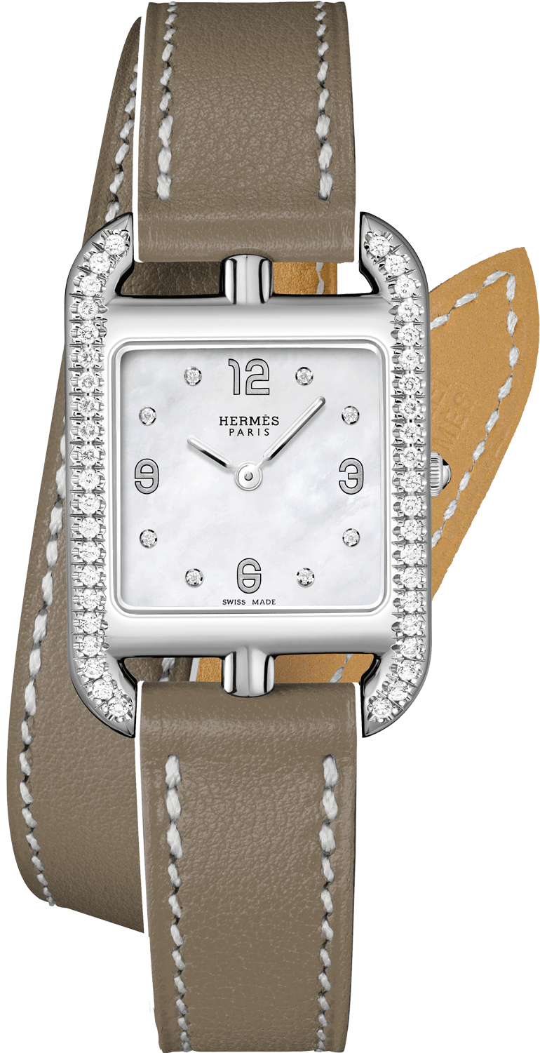 Elegant Hermes Watchwith Diamondsand Leather Strap PNG image