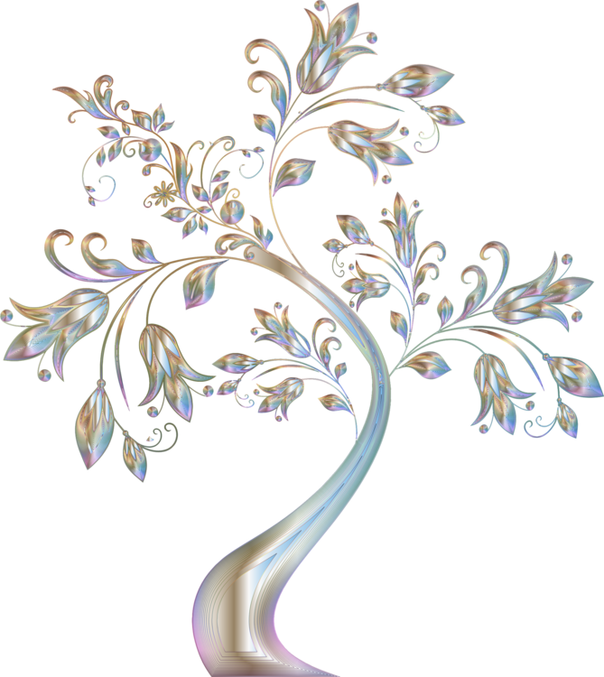Elegant Metallic Floral Tree Art PNG image
