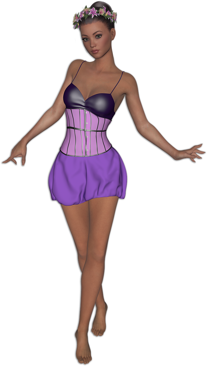 Elegant Modelin Purple Dressand Floral Crown PNG image