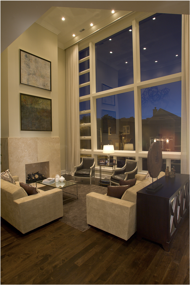 Elegant Modern Living Room Twilight View PNG image