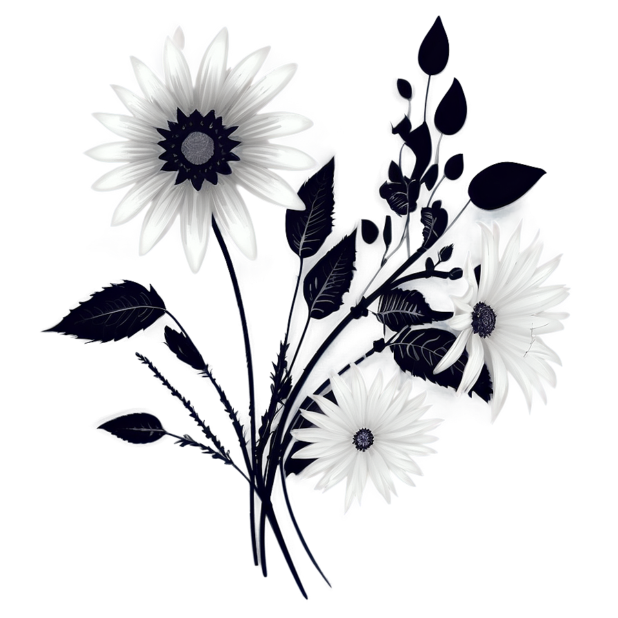 Elegant Monochrome Flowers Png 06282024 PNG image