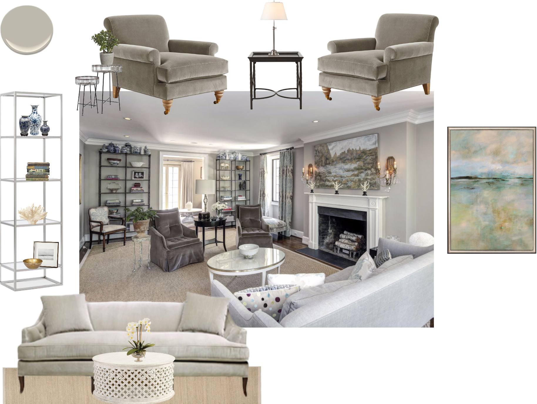 Elegant Neutral Living Room Design PNG image