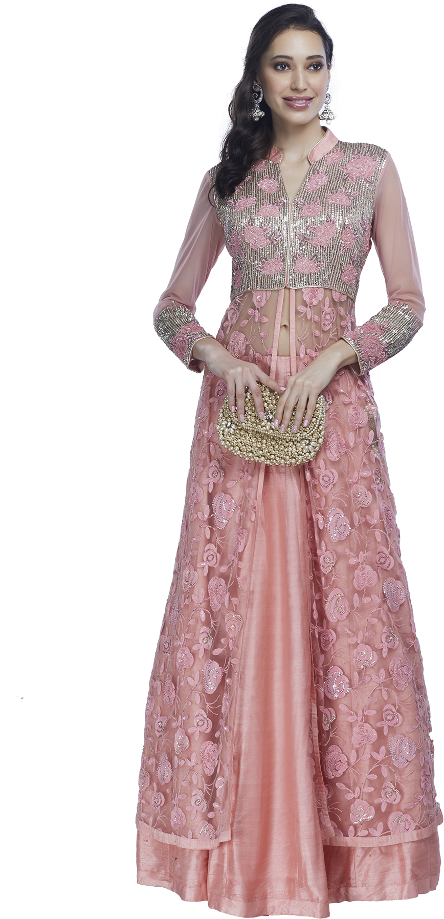 Elegant Pink Embroidered Lehenga Set PNG image