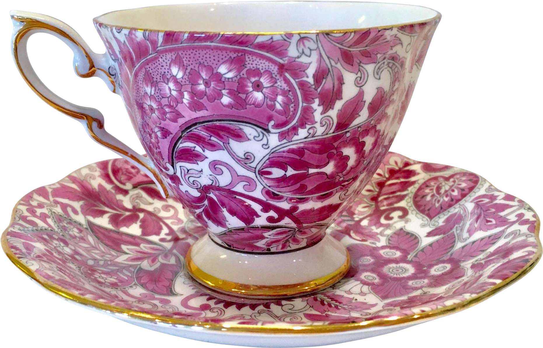 Elegant Pink Floral Tea Cupand Saucer PNG image