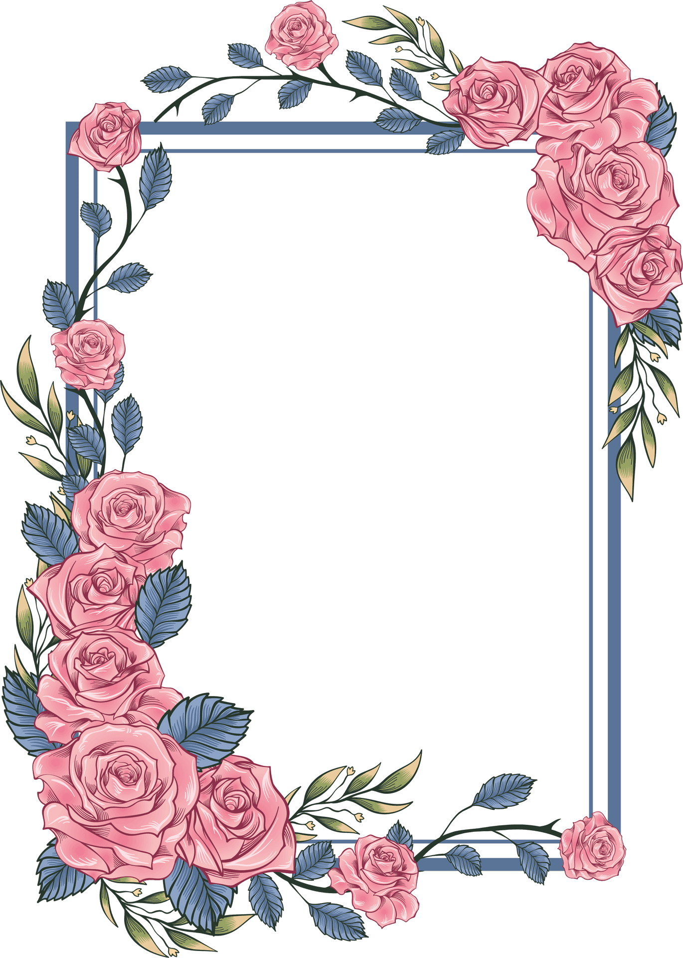 Elegant_ Pink_ Roses_ Floral_ Frame PNG image