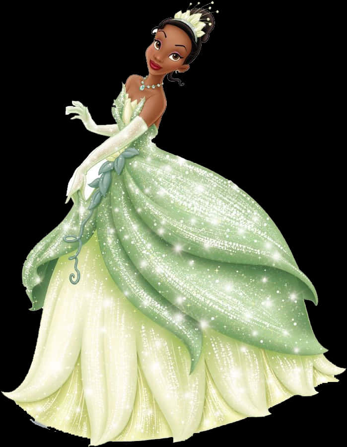Elegant Princessin Green Gown PNG image