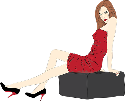 Elegant Red Dress Woman Illustration PNG image