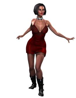 Elegant Red Dress3 D Model PNG image