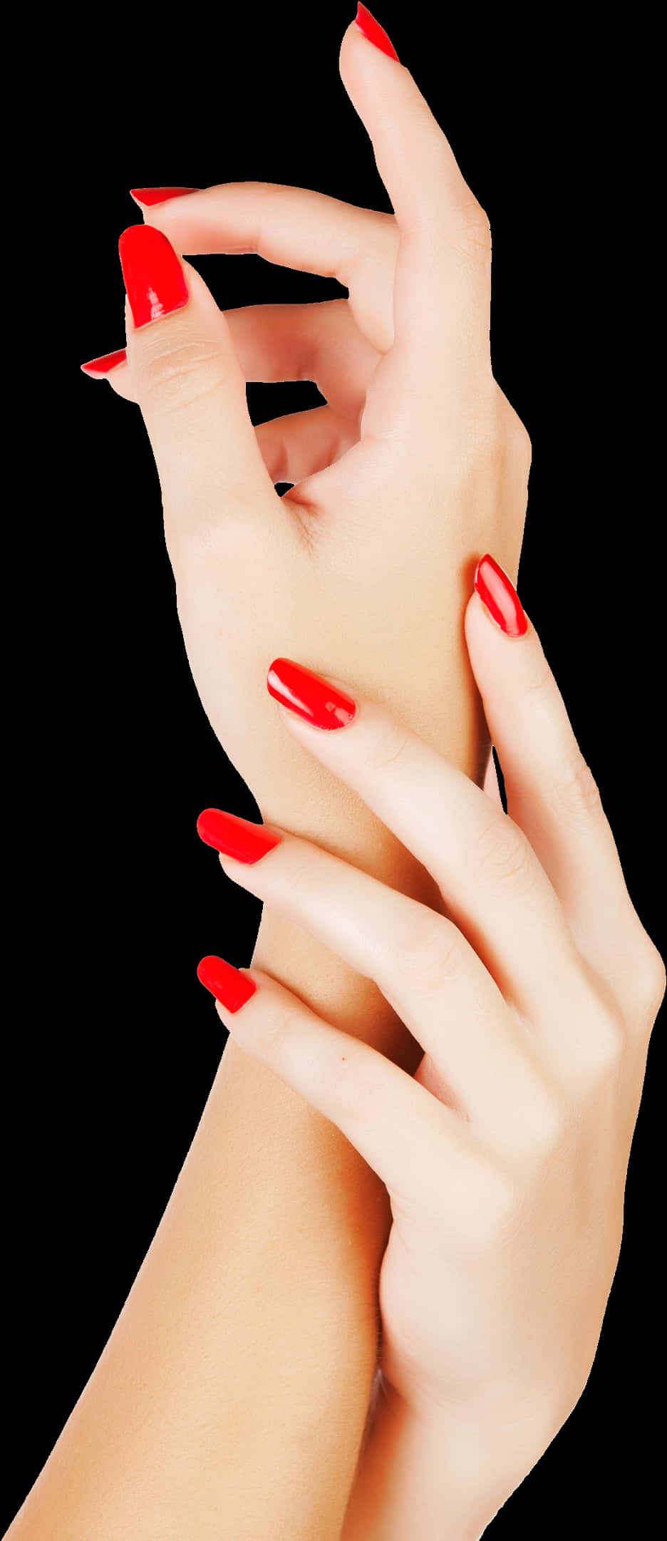 Elegant Red Manicureon Hands PNG image