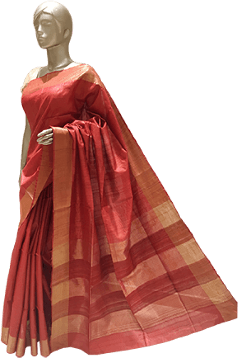 Elegant Red Silk Saree Mannequin PNG image