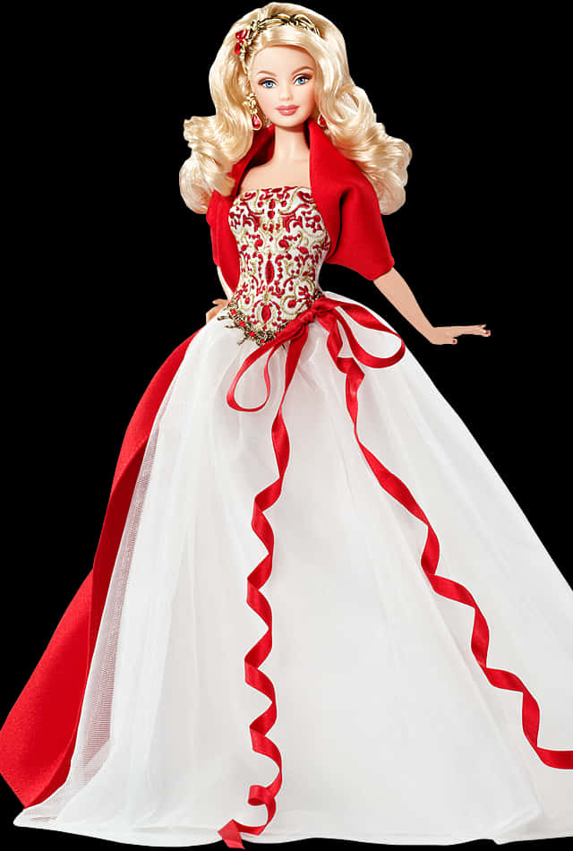 Elegant Redand White Barbie Doll PNG image