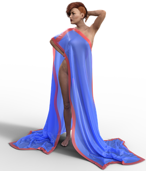 Elegant Redheadin Blue Sheer Dress PNG image